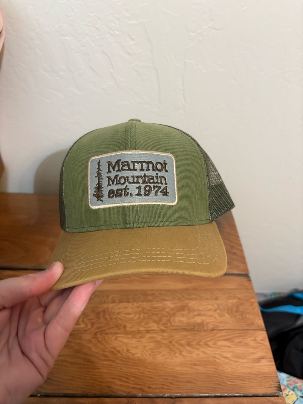 Marmot Olive Green and Tan Trucker Hat
